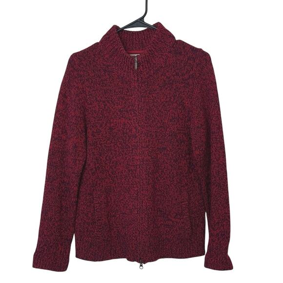 L.L. Bean 100% Lambswool Full Double Zip Knit Cardigan Sweater Size S Red Winter - Picture 1 of 13